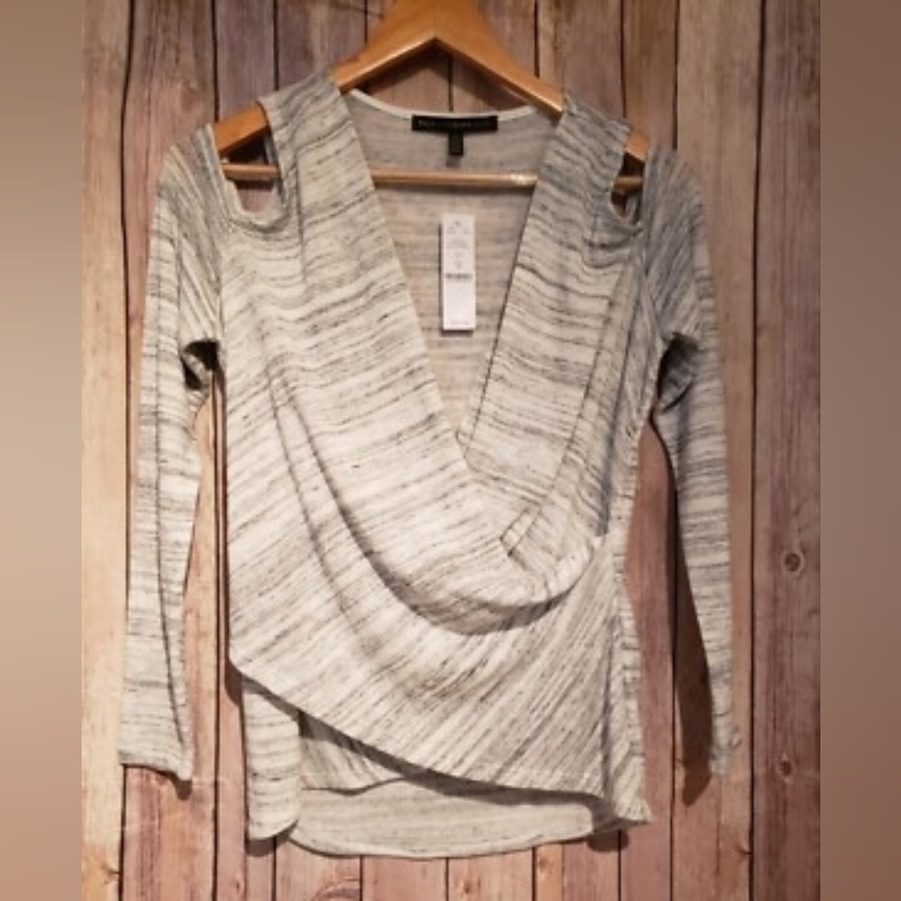 White House Black Market Heathered Knit Top Cut Open Shoulder small New W/ Tags